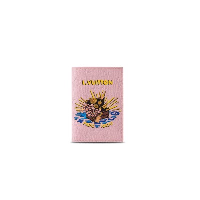 LOUIS VUITTON X NIGO PASSPORT COVER PINK IN CANVAS WITH M25971 (11*7.5*1cm) 